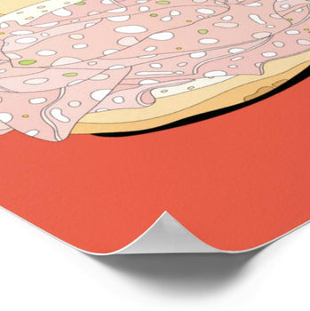 Mortadella print folded up to see the thickness of the paper.