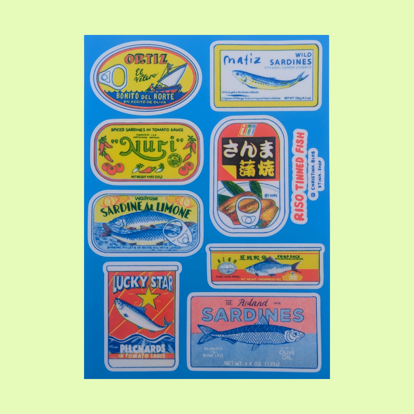 Tinned Fish Riso Sticker Sheet
