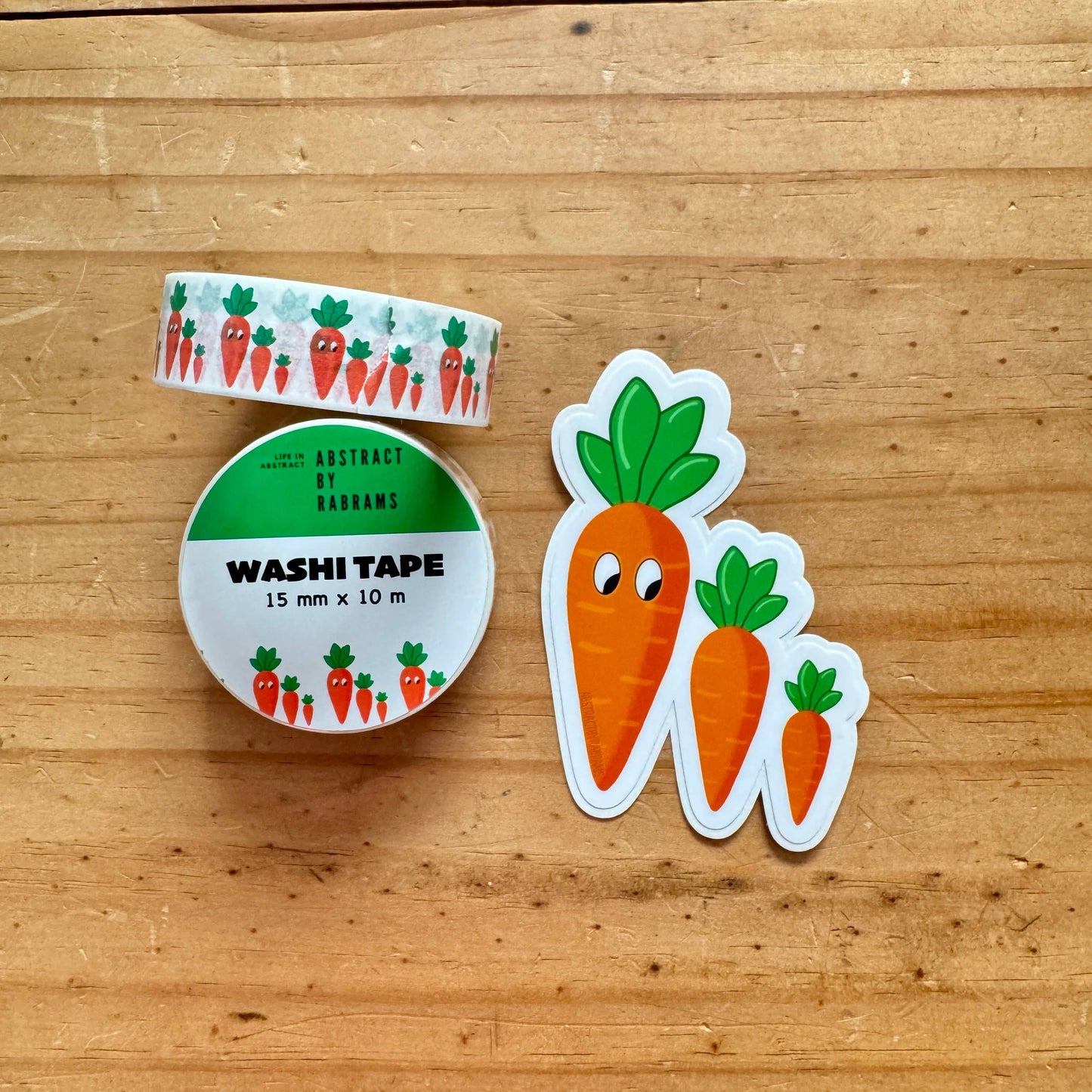 Washi tape with carrot design on a wooden surface