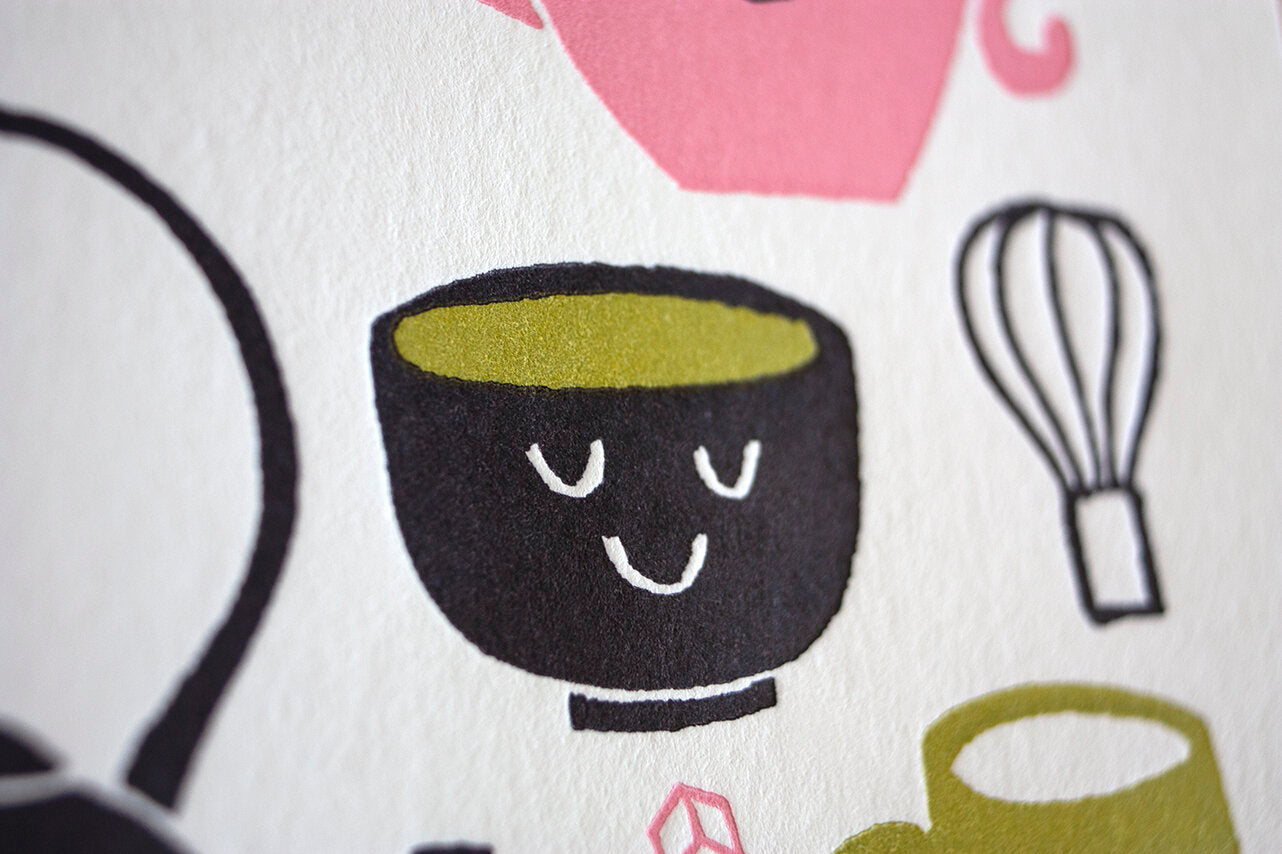 Matcha green tea detail of tea party birthday greeting card