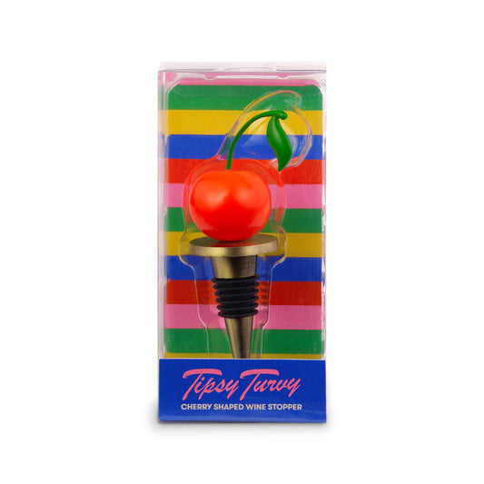 cherry topped wine stopper in plastic packaging 