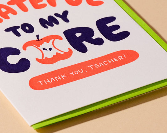 Close up of teacher thank you card