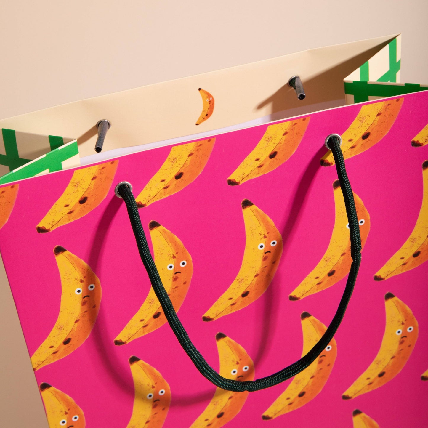 close up of banana grump gift bag