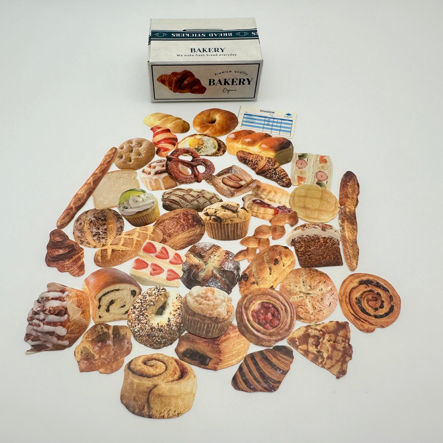 A plethora of mini stickers featuring bread and other pastries.