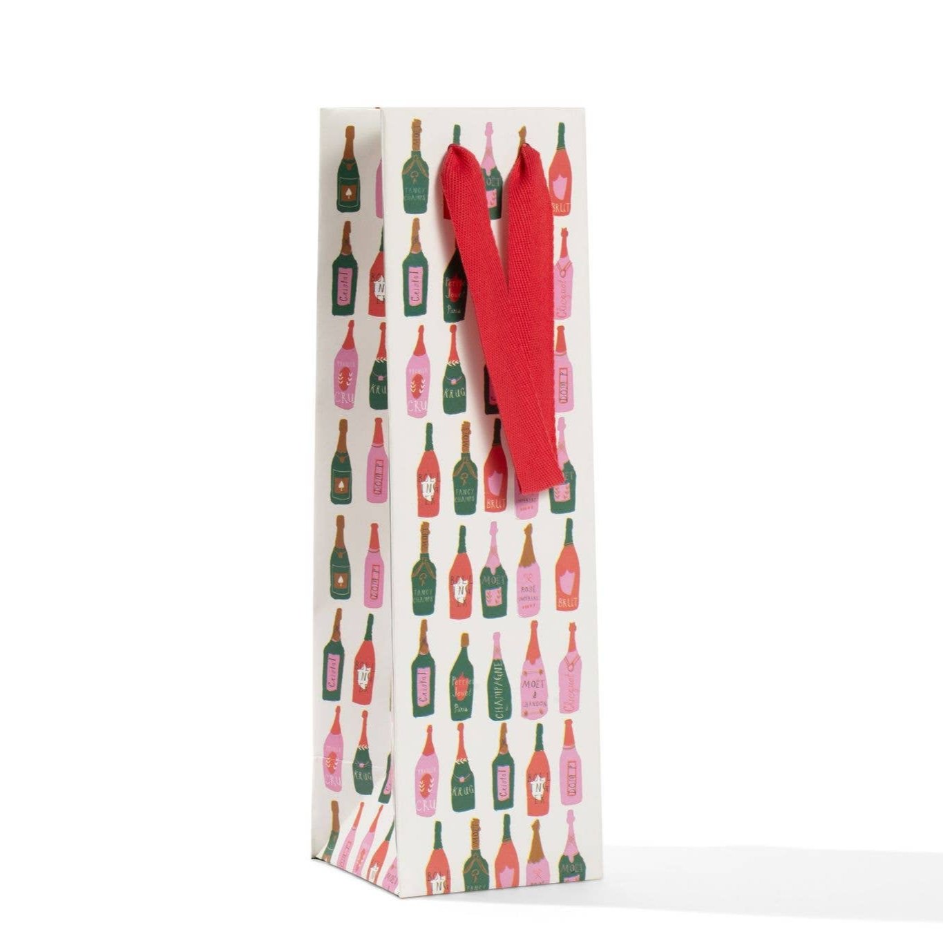 Wine gift bag with various champagne bottles on it
