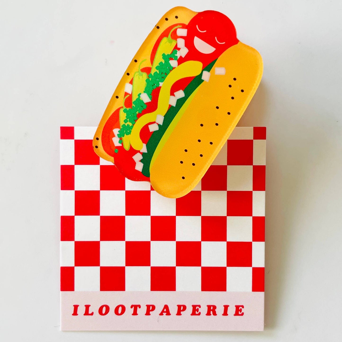 chicago style hot dog acrylic paper clip