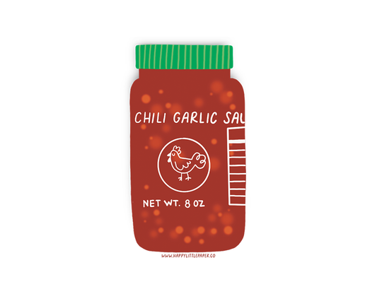 Illustration of a chili garlic sauce jar with a green lid on a white background