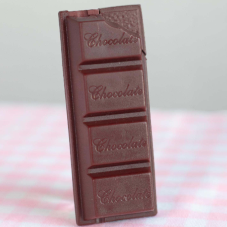Refillable lighter shaped like a chocolate bar with four sections and "Chocolate" in script font imprinted on each section.