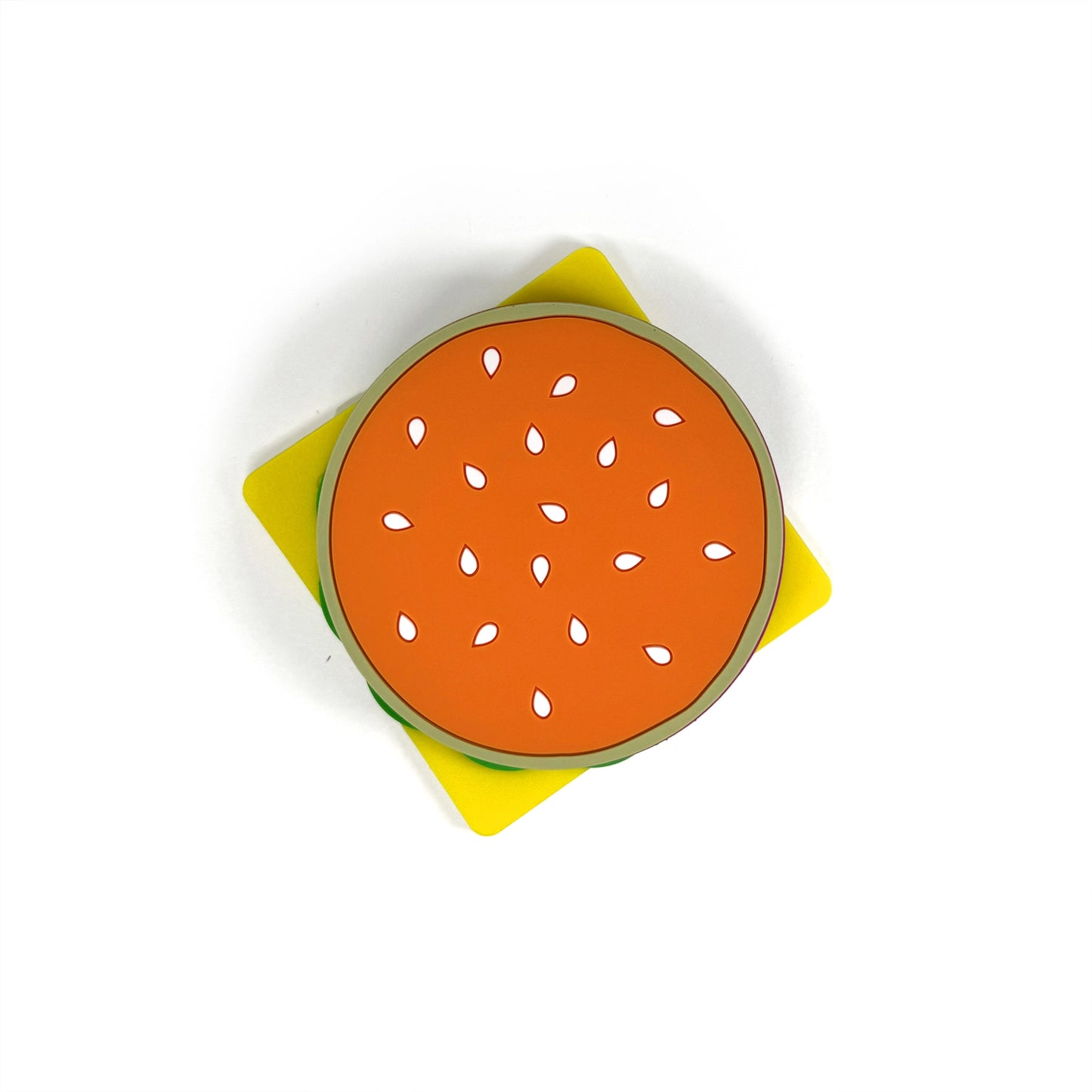 Top view of the cheeseburger coaster set.