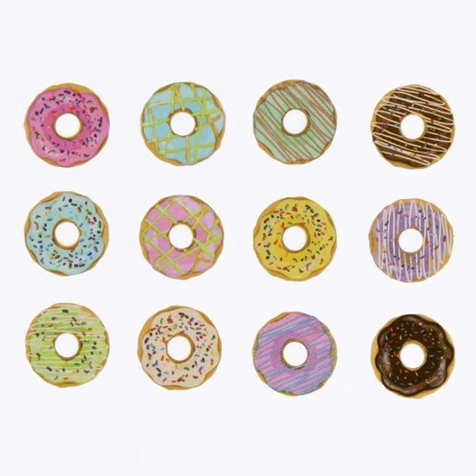 Individual washi stickers shaped like donuts. 12 different designs.