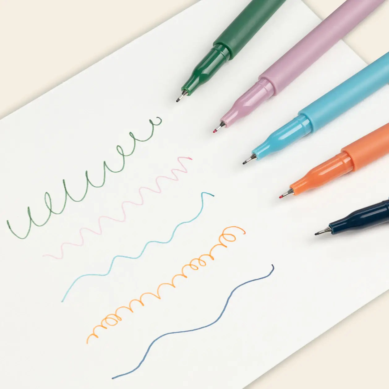 Set of 5 Fineliner pens doodled onto paper to see the color.