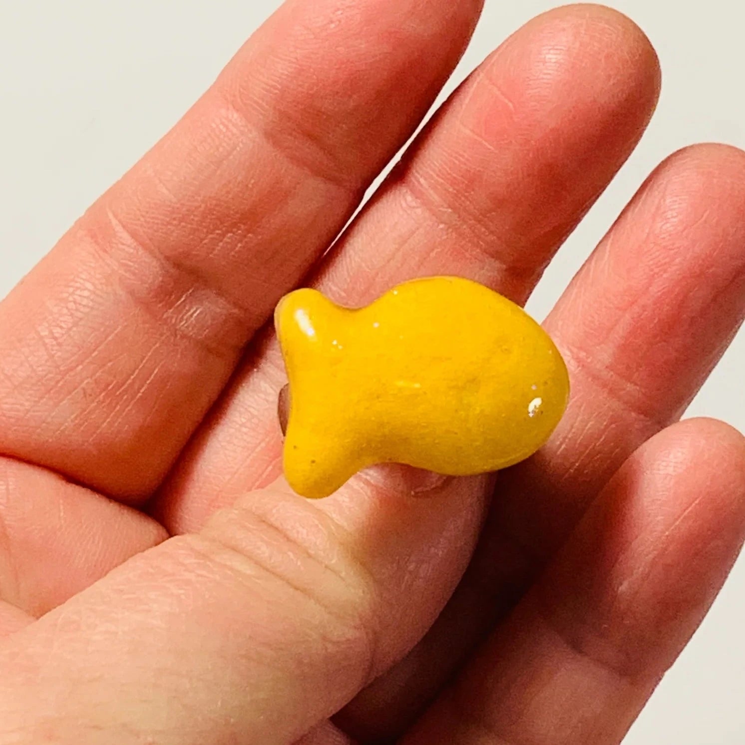 Goldfish snack ring held by a hand 