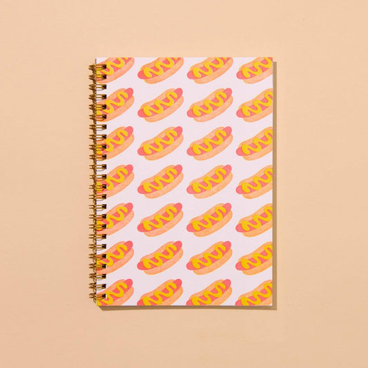 Hot Dog Patterend Notbook with a spiral spine.