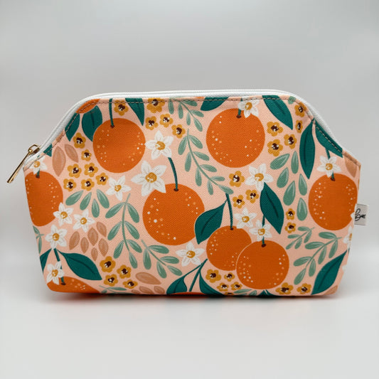 Orange Floral zipper pouch.