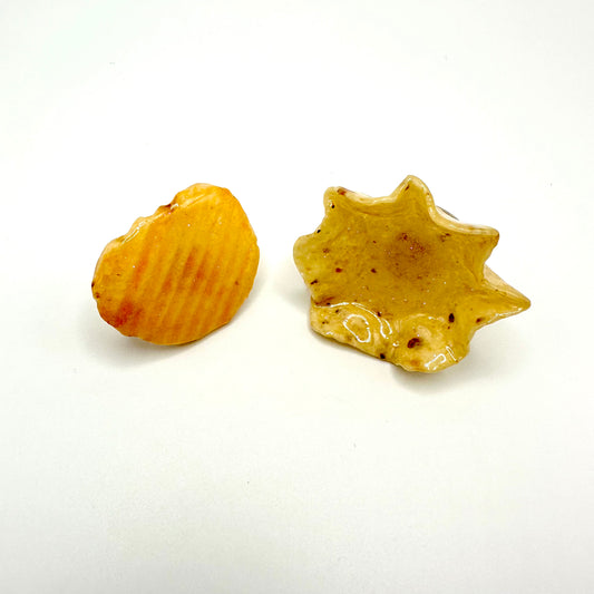 Ruffles and Tostito chips dipped in resin