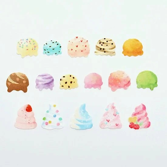 Colorful ice cream themed stickers showing colorful scoops of ice cream.