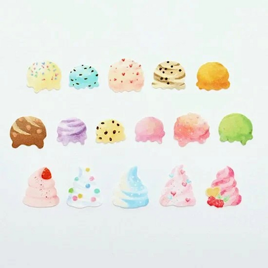 Colorful ice cream themed stickers showing colorful scoops of ice cream.