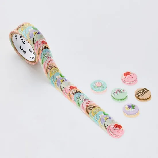 Individual washi stickers shaped like macarons - shown overlapping on a roll.