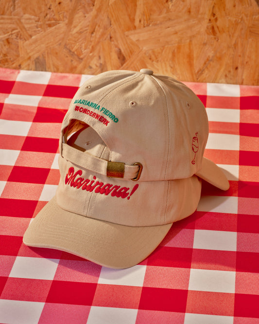 Back and front of "Marinara!" cap