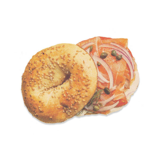 Bagel with lox and onions postcard on a white background