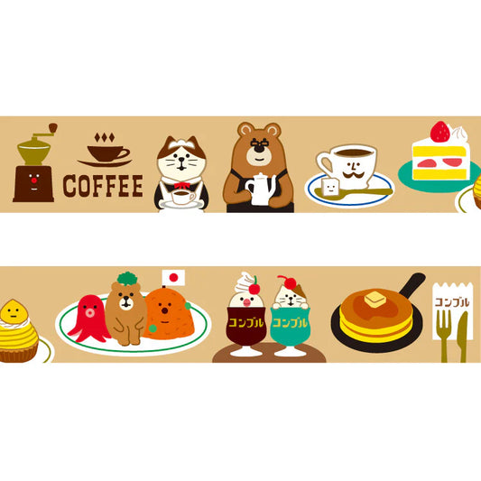 Washi tape featuring various Japanese style cafe food and drink items