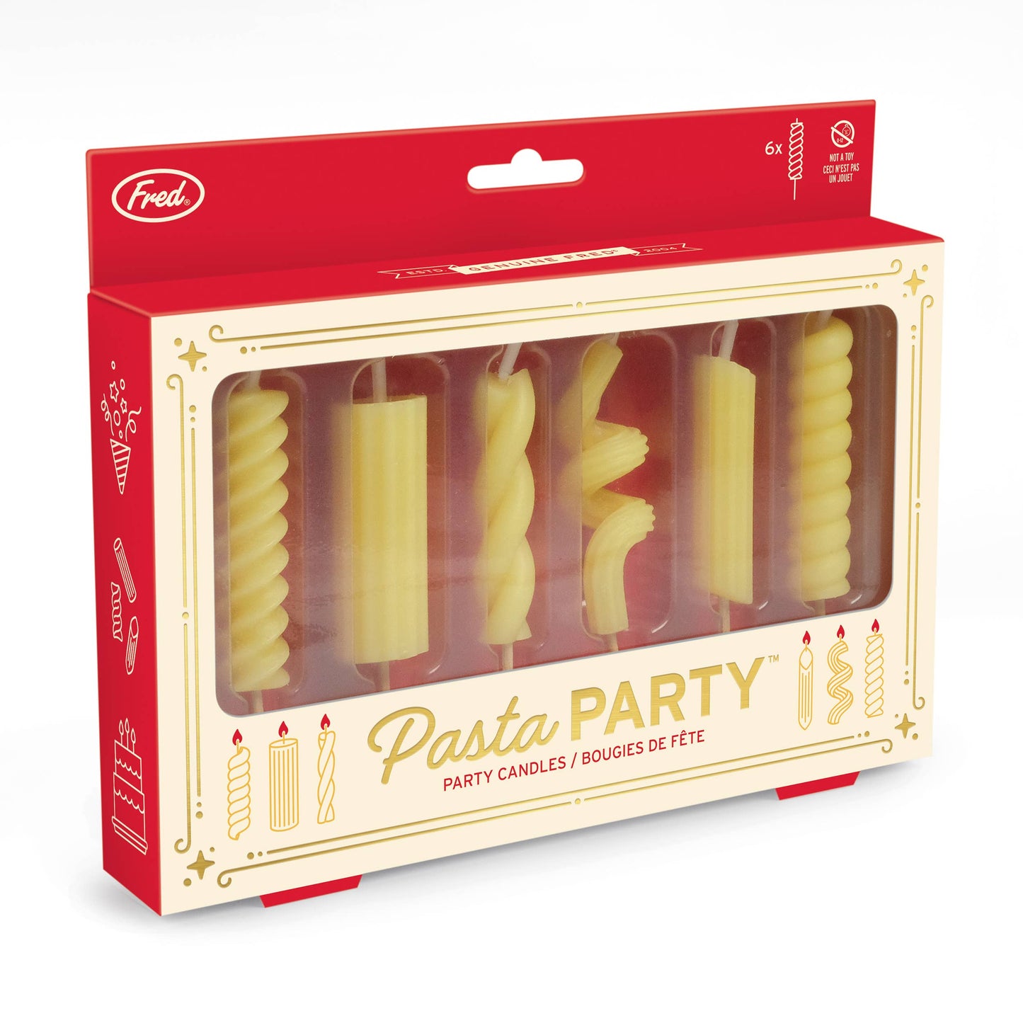 Retail box featuring pasta candles. Set of 6.