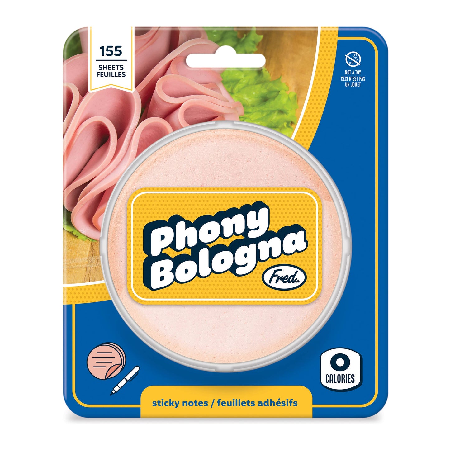 circular post-it notes made to look like bologna in packaging