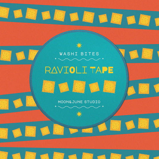 teal background washi tape with yellow ravioli design