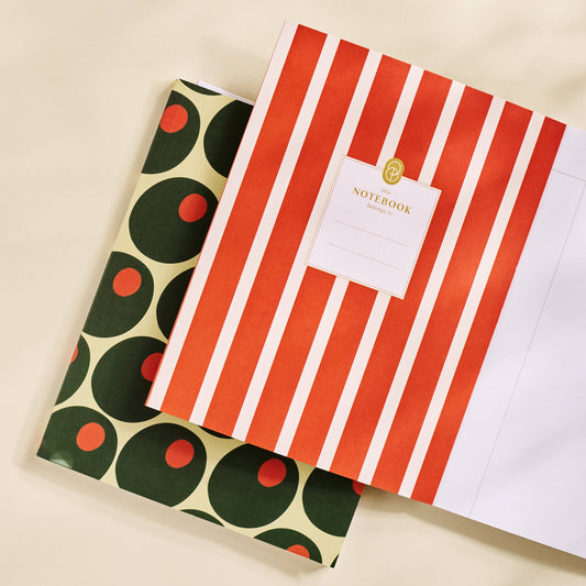 outside and inside design of the olive journal on a beige background