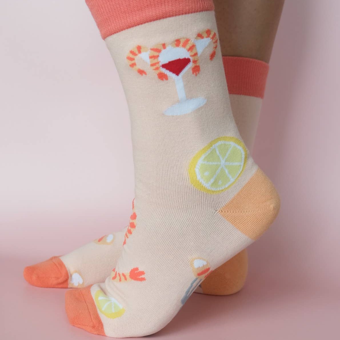 Women's crew socks -- designed with shrimp cocktail and lemon slices