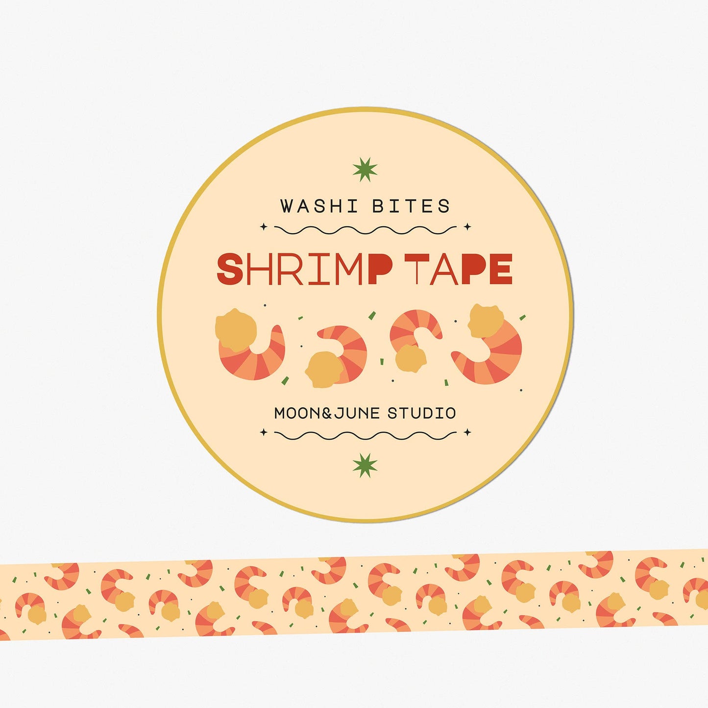 light orange/tan background washi tape with shrimp design