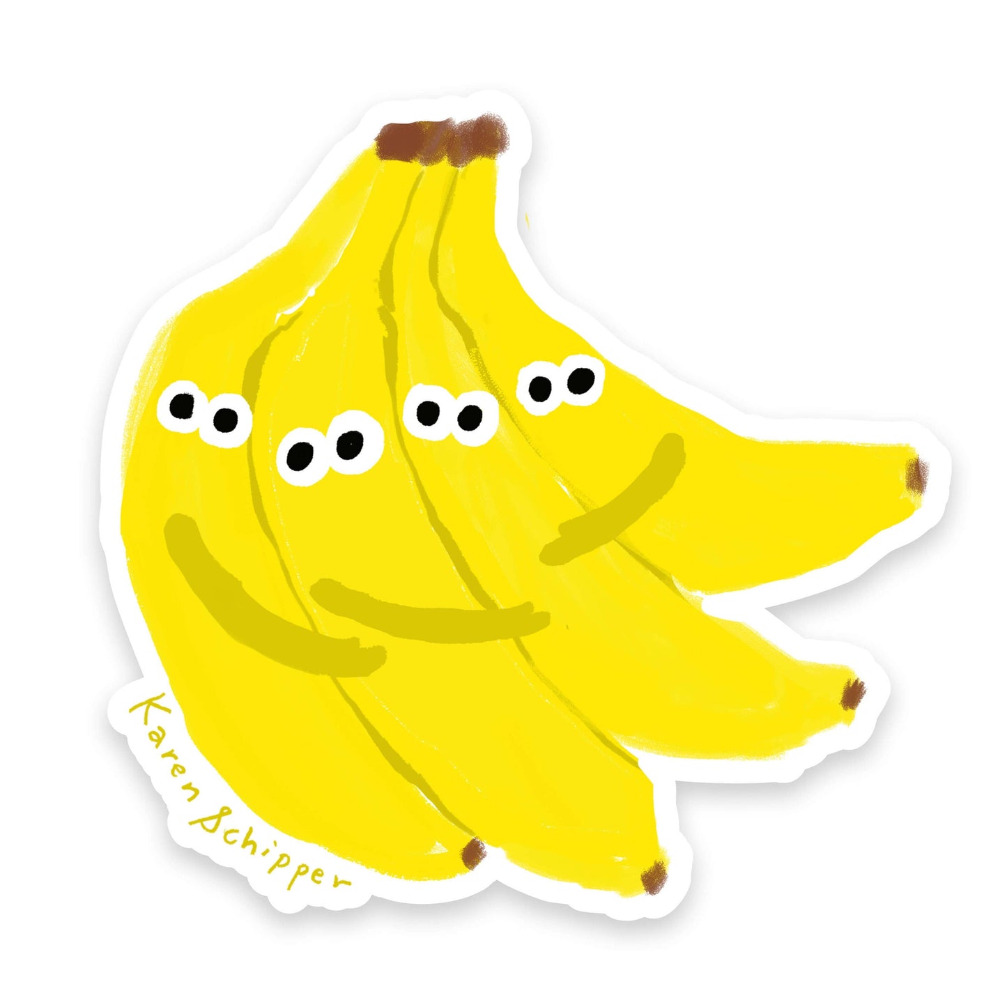 Cartoon bananas with eyes on a white background