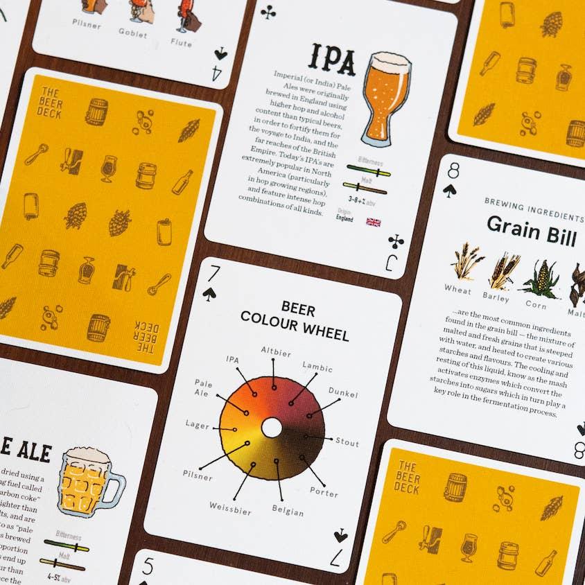 beer themed deck of cards with various beer info and how-to's on each card