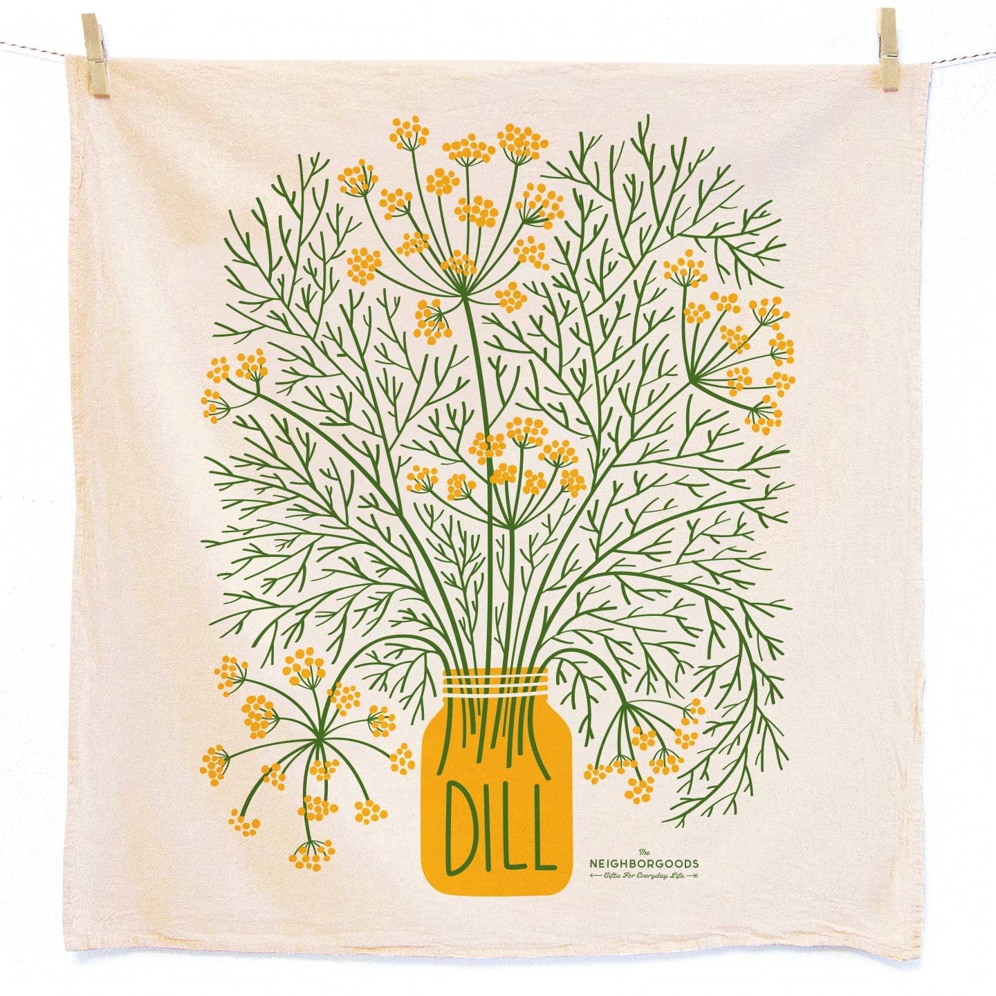 Tea towel with dill design and 'The Neighborgoods' branding