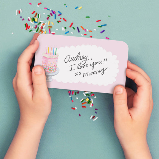 birthday cake pocket note with a message on it