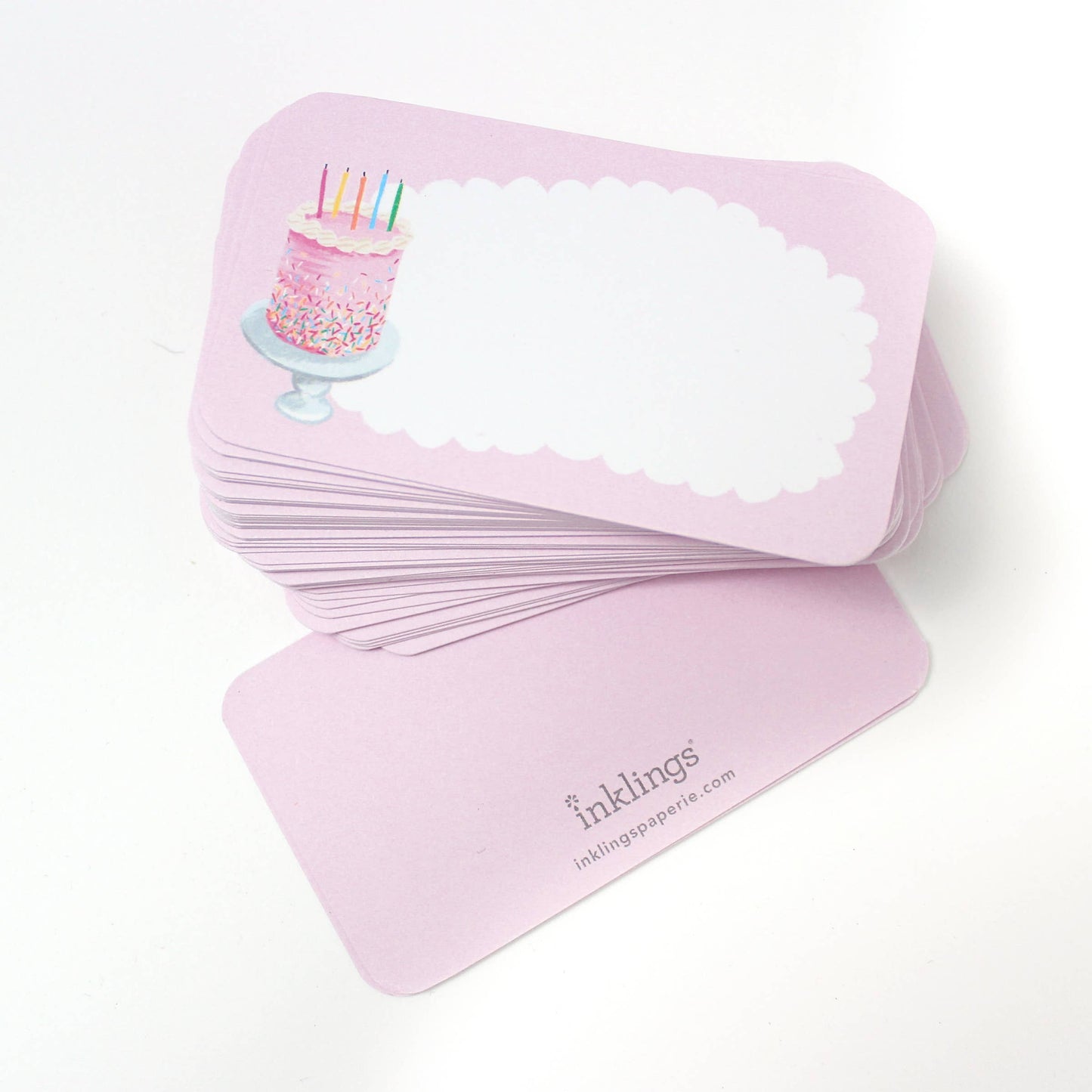 Set of 50 blank note cards with a birthday cake design