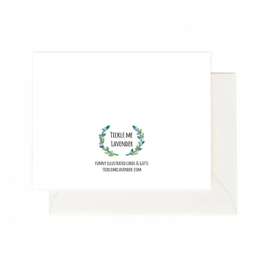 White card with 'Tickle Me Lavender' logo and text on a white background