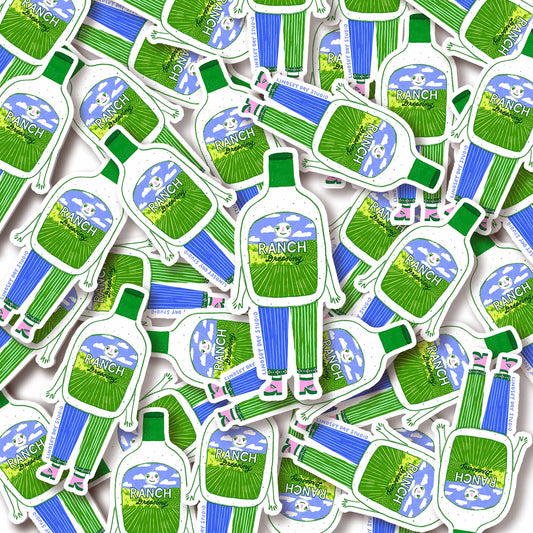 Collection of ranch dressing bottle-shaped stickers on a white background