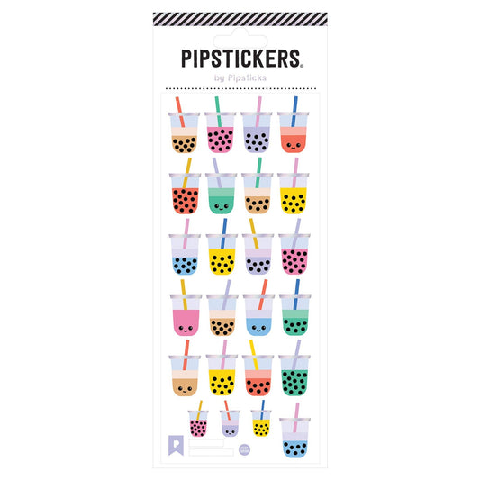 Packaging of PipStickers with colorful boba/bubble tea drink stickers on a white background