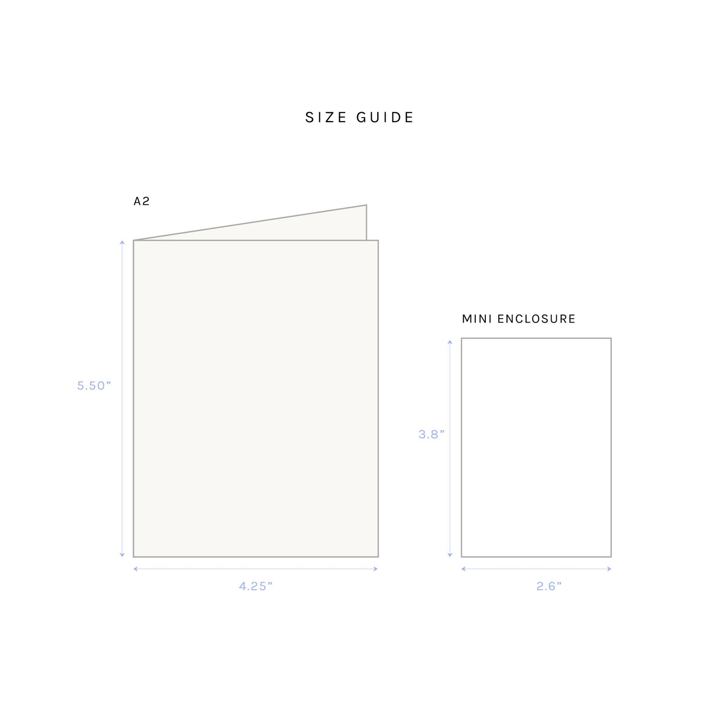 Size guide comparing A2 and mini enclosure dimensions on a white background
