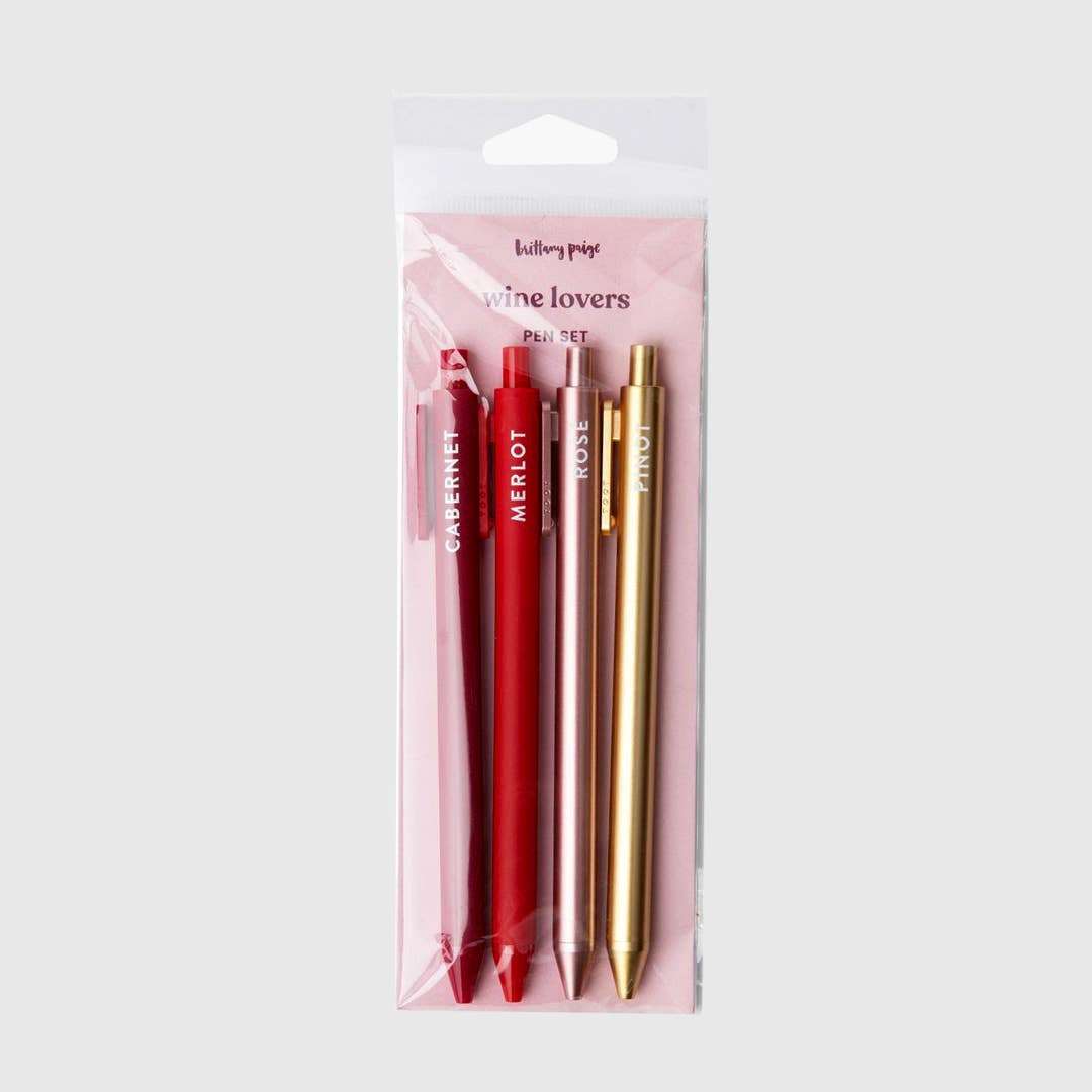 Set of 4 pens for wine lovers in packaging