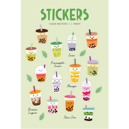 Sticker sheet with different flavors of boba
