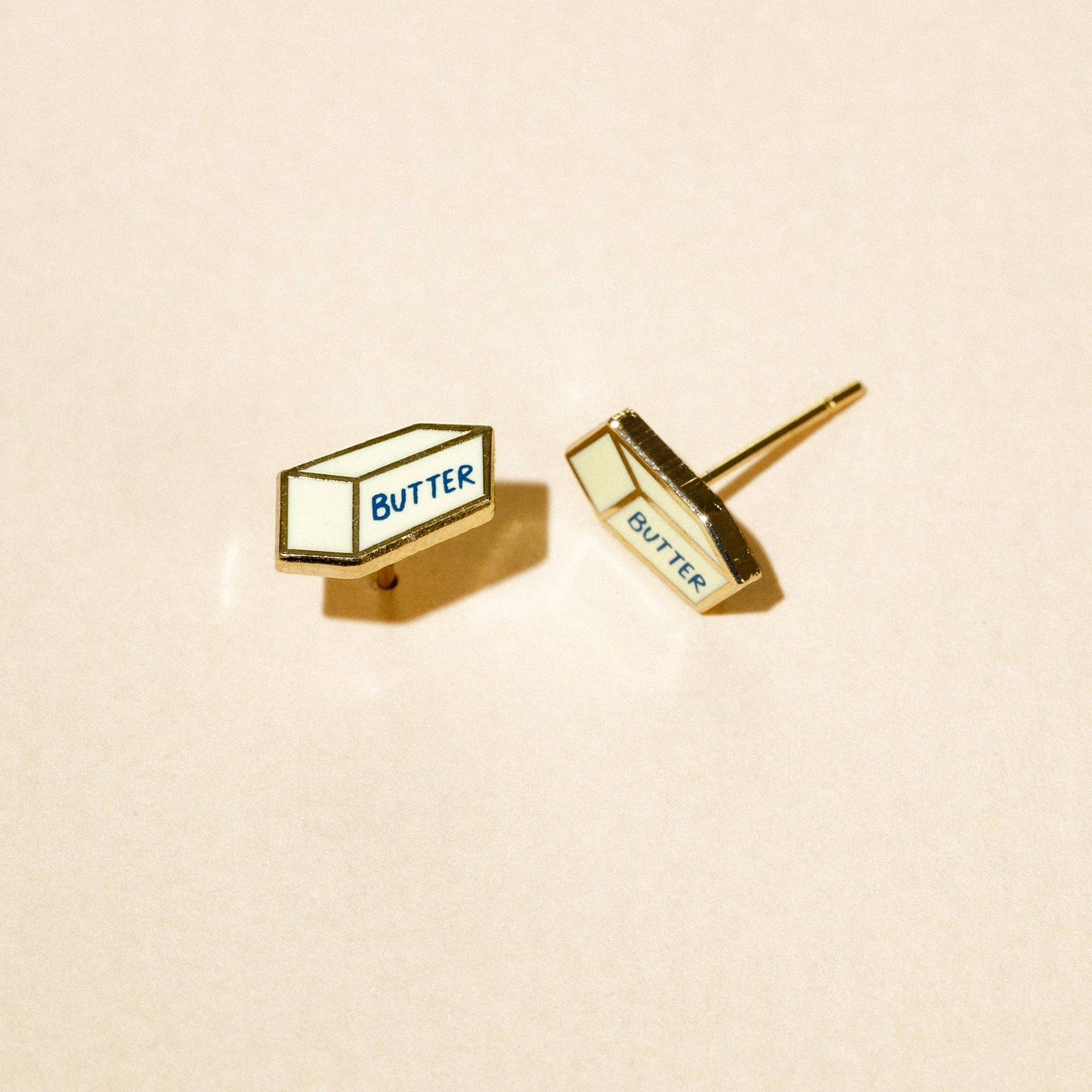 gold plated stick of butter stud earrings