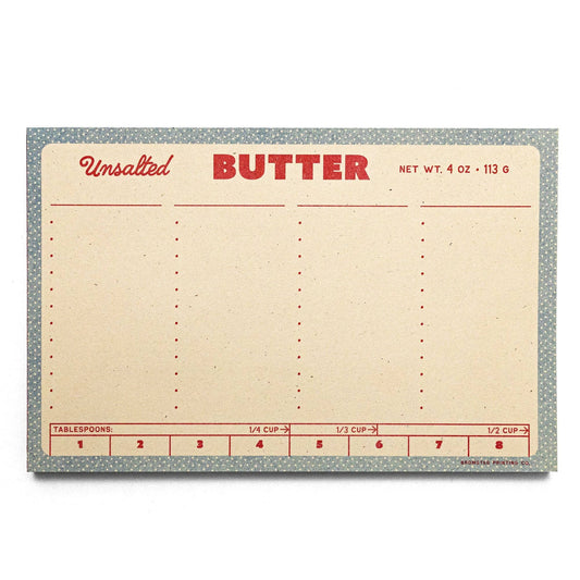Large list style notepad designed to look like outer wrap on stick of butter