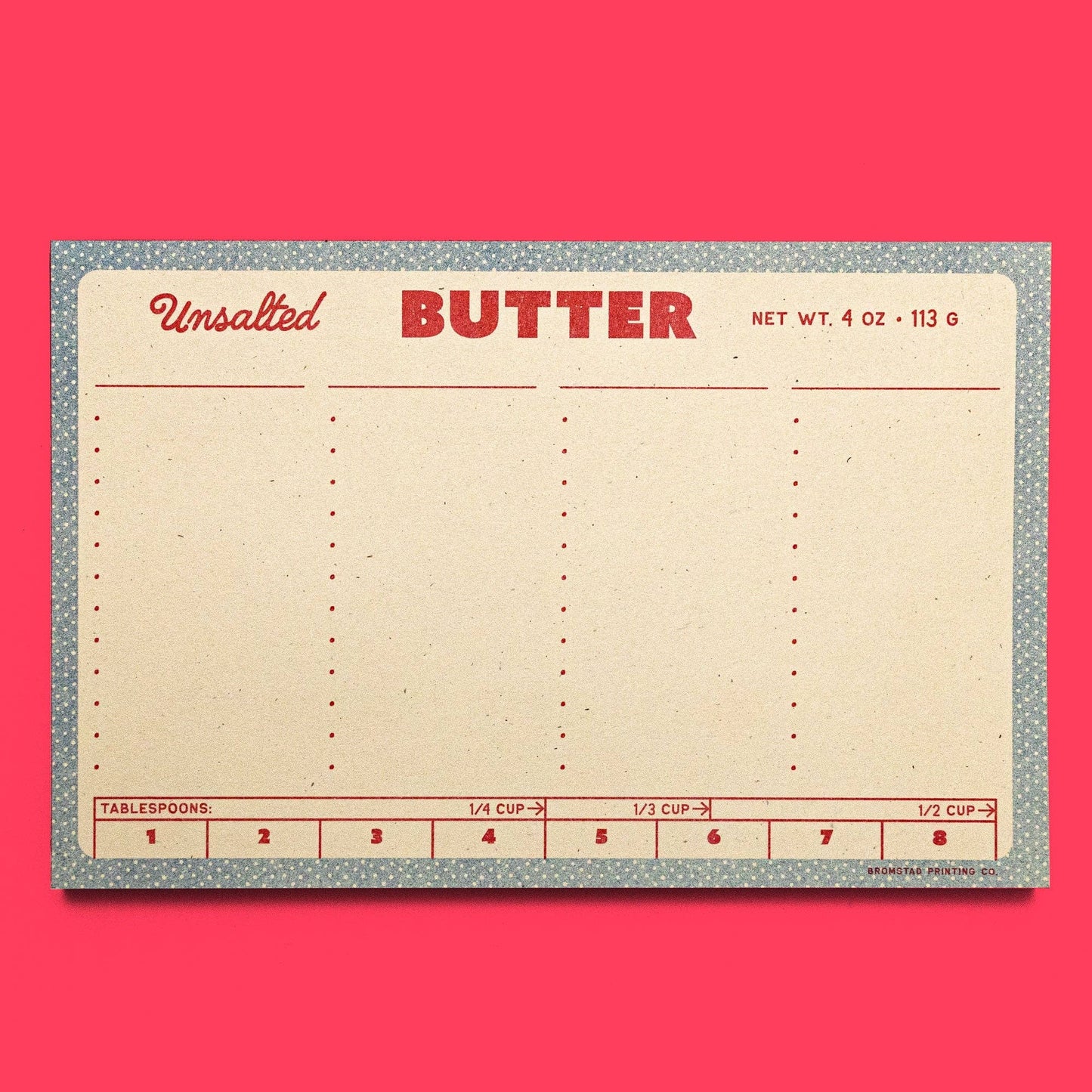 Large list style notepad designed to look like outer wrap on stick of butter