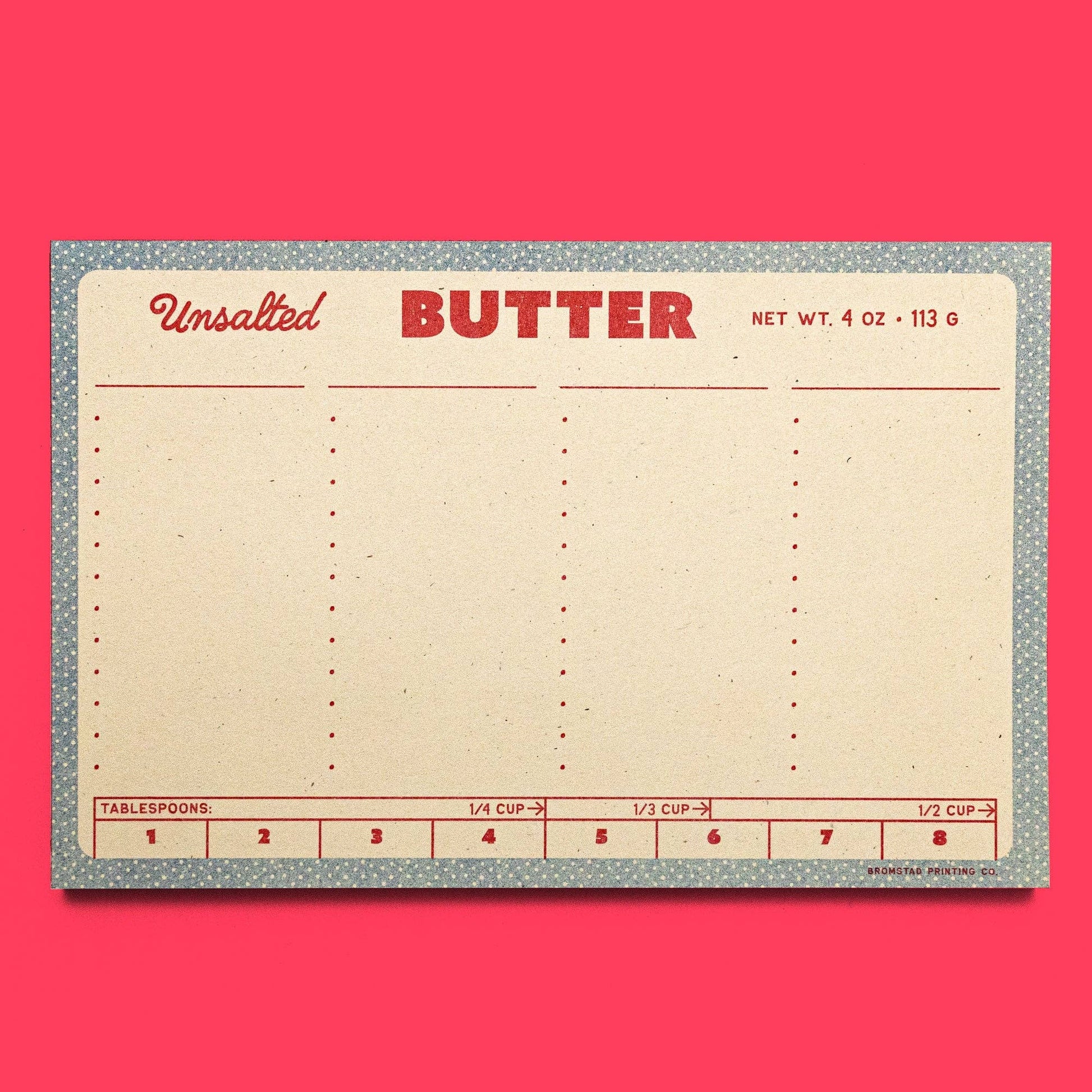 Large list style notepad designed to look like outer wrap on stick of butter