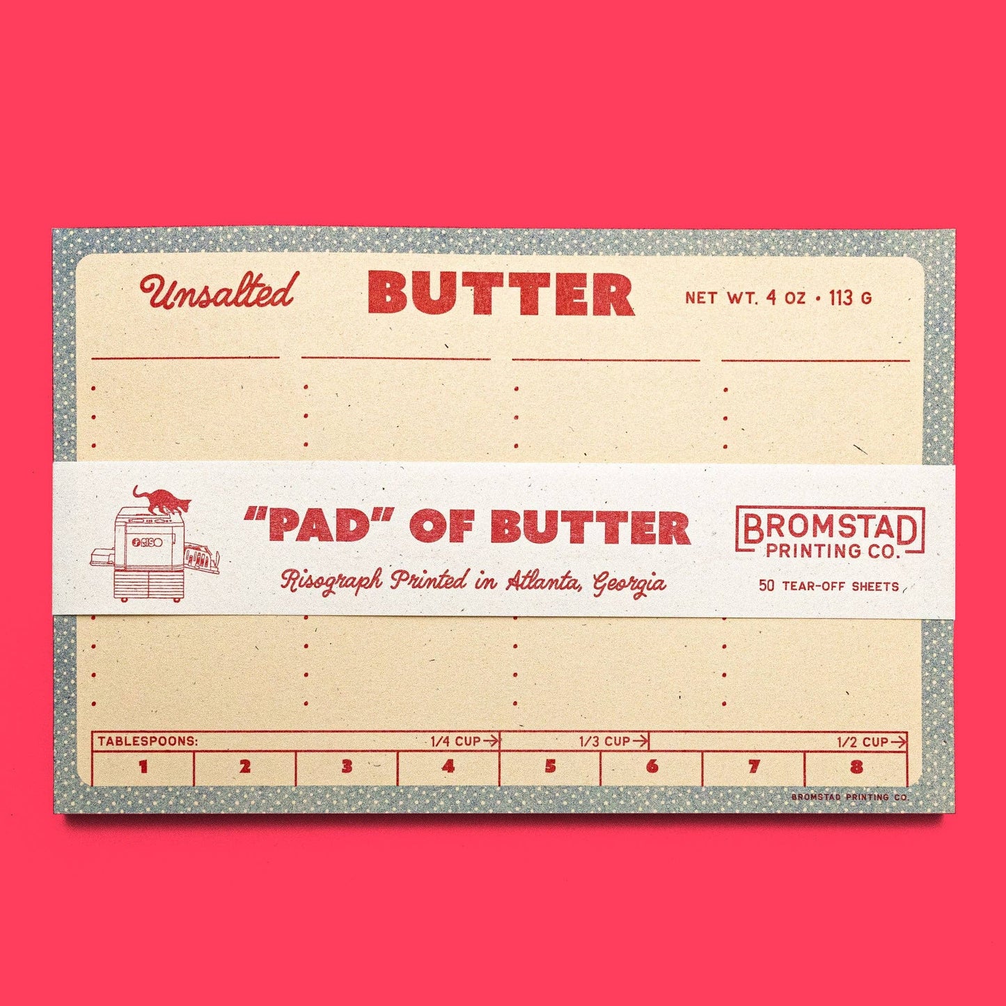 Large list style notepad designed to look like outer wrap on stick of butter