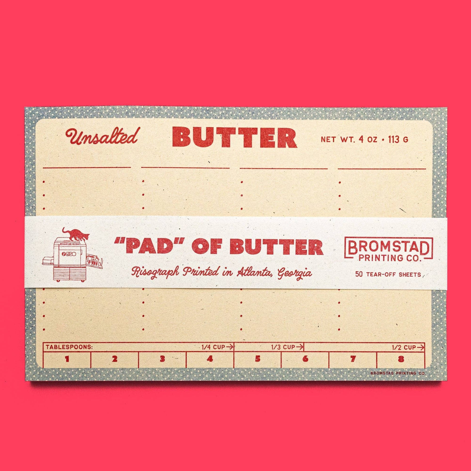 Large list style notepad designed to look like outer wrap on stick of butter