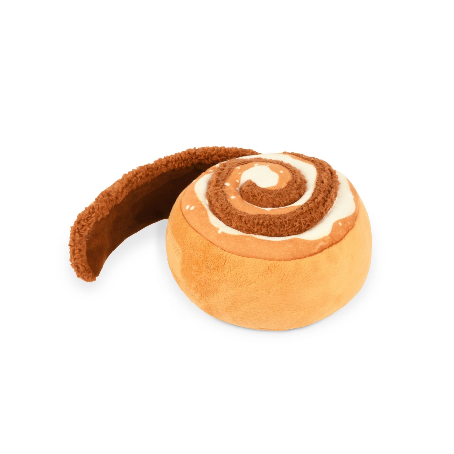 Cinnamon roll-shaped plush toy on a white background