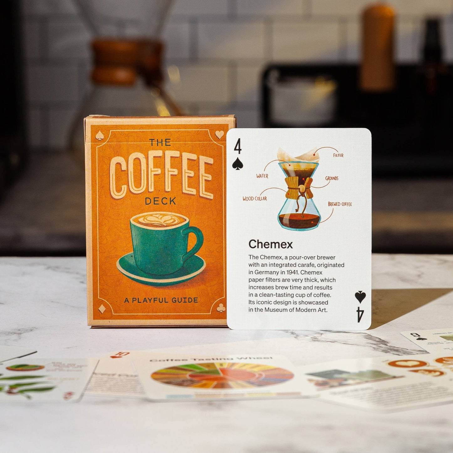 coffee themed deck of cards with various coffee topics on each card